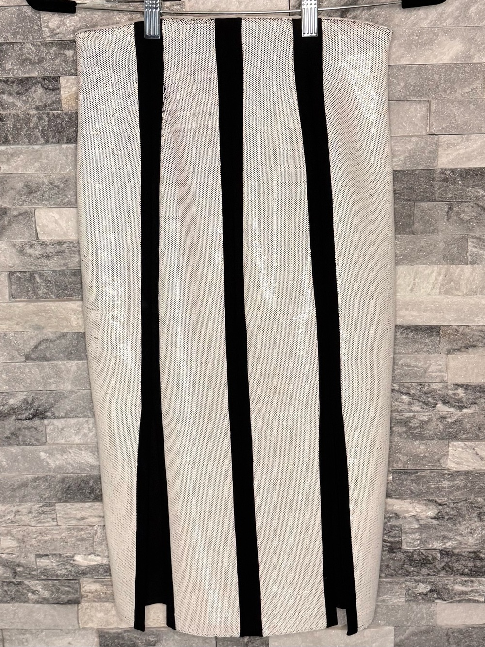 DVF High-Waist sequin Pencil Skirt with Black Stripes